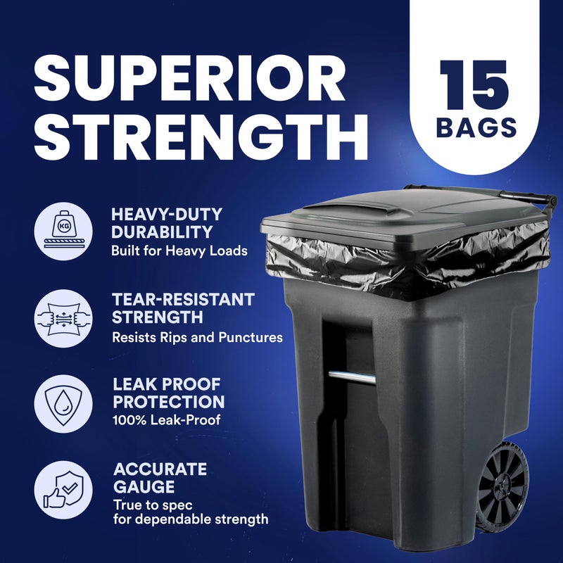 Plasticplace 95-96 Gallon Heavy Duty Black Trash Bags - Contractor Grade, Extra Large Garbage Bags for Construction & Outdoor Trash Cans, 1.2 Mil Thick, 61â€ x 68â€ (15 Count Roll) - Image 4